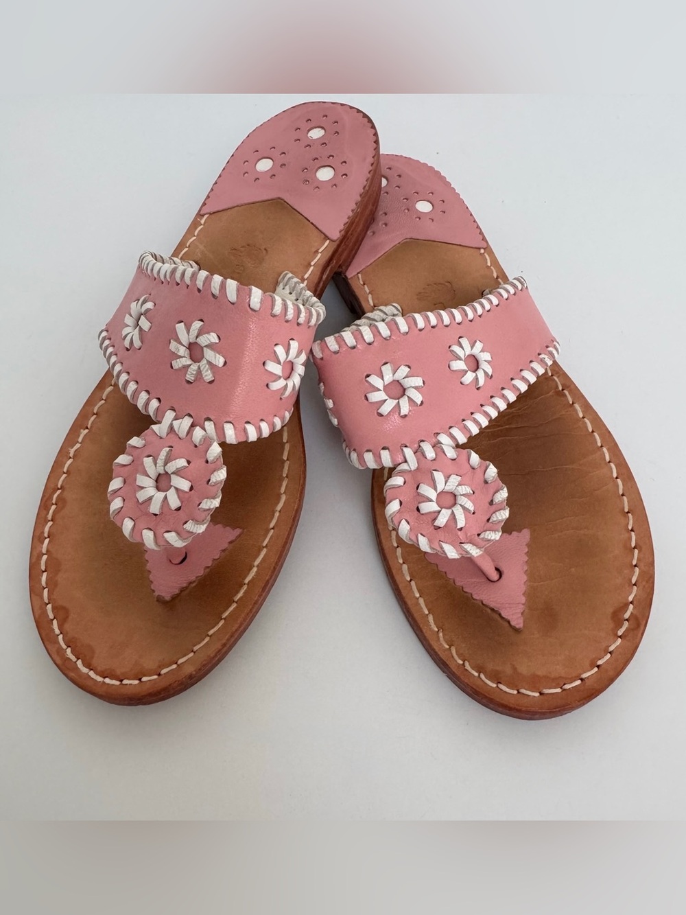 Stephen Bonanno Pink and White Palm Beach Leather Sandals, Size 8